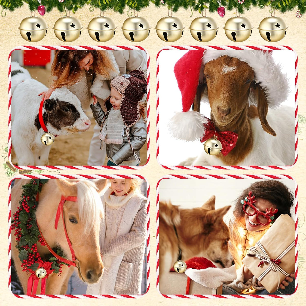 Zhengmy 16 Pcs Large Christmas Jingle Star Bell Xmas Ornament, Gold