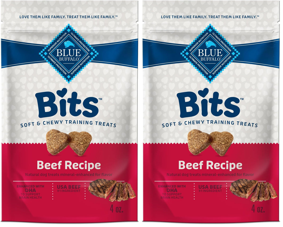 Blue Buffalo Bits Beef Soft & Chewy Dog Treats, Bite-Sized for Training, Made with Real Beef & Enhanced with DHA, Heart-Shaped Dog Treats, Made in the USA with Natural Ingredients, 19 oz.