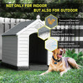 LEMBERI Durable Waterproof Plastic Dog House for Small to Large Sized Dogs, Indoor Outdoor Doghouse Puppy Shelter with Elevated Floor, Easy to Assemble (Gray, 39" L x 35" W x 37.4" H)