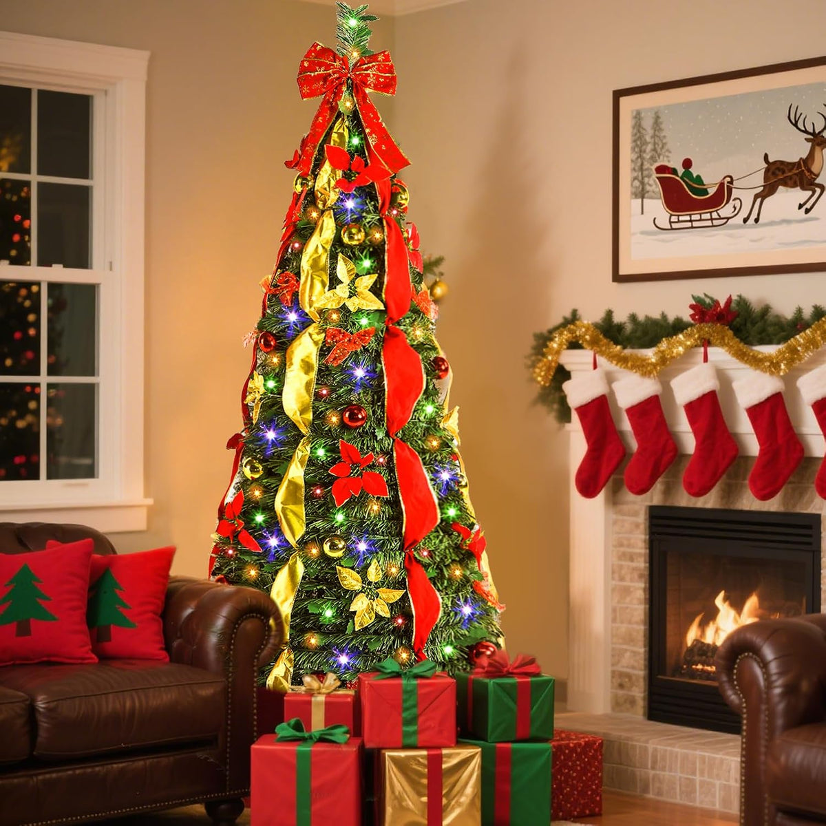 Alupssuc 6FT Pop Up Christmas Tree, Full Shape, Remote, Dual Color Lights