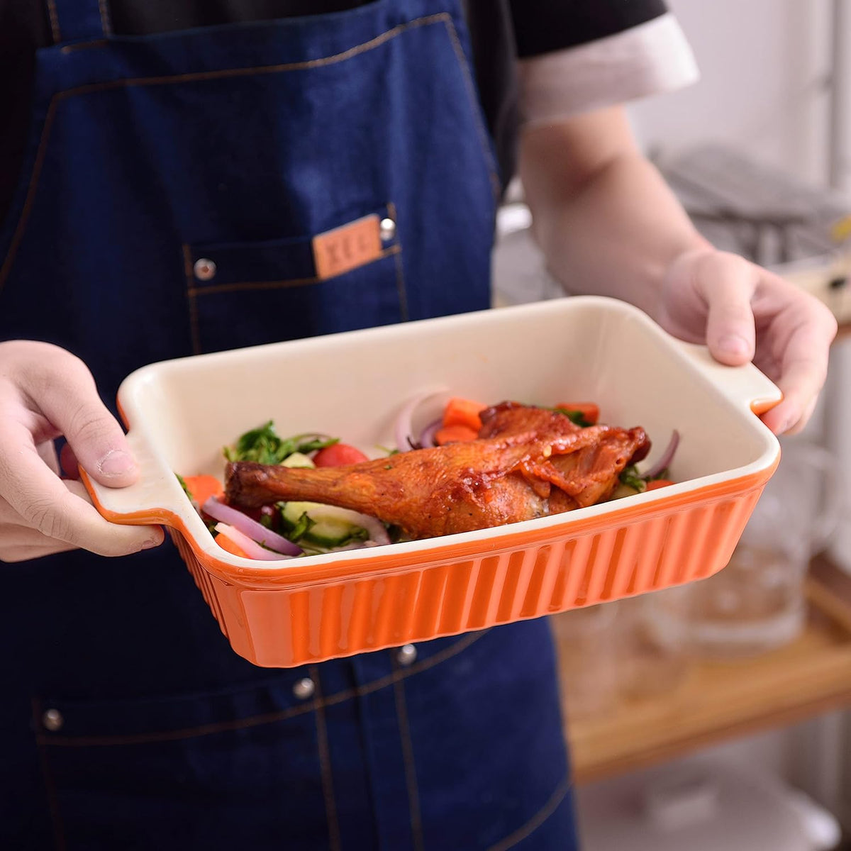 MALACASA Casserole Dishes for Oven, Ceramic Baking Dishes Set of 4,Orange