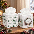 Thyle 2 Pcs Fall Tissue Box Cover Square, Pumpkin PU Leather Tissue Holder