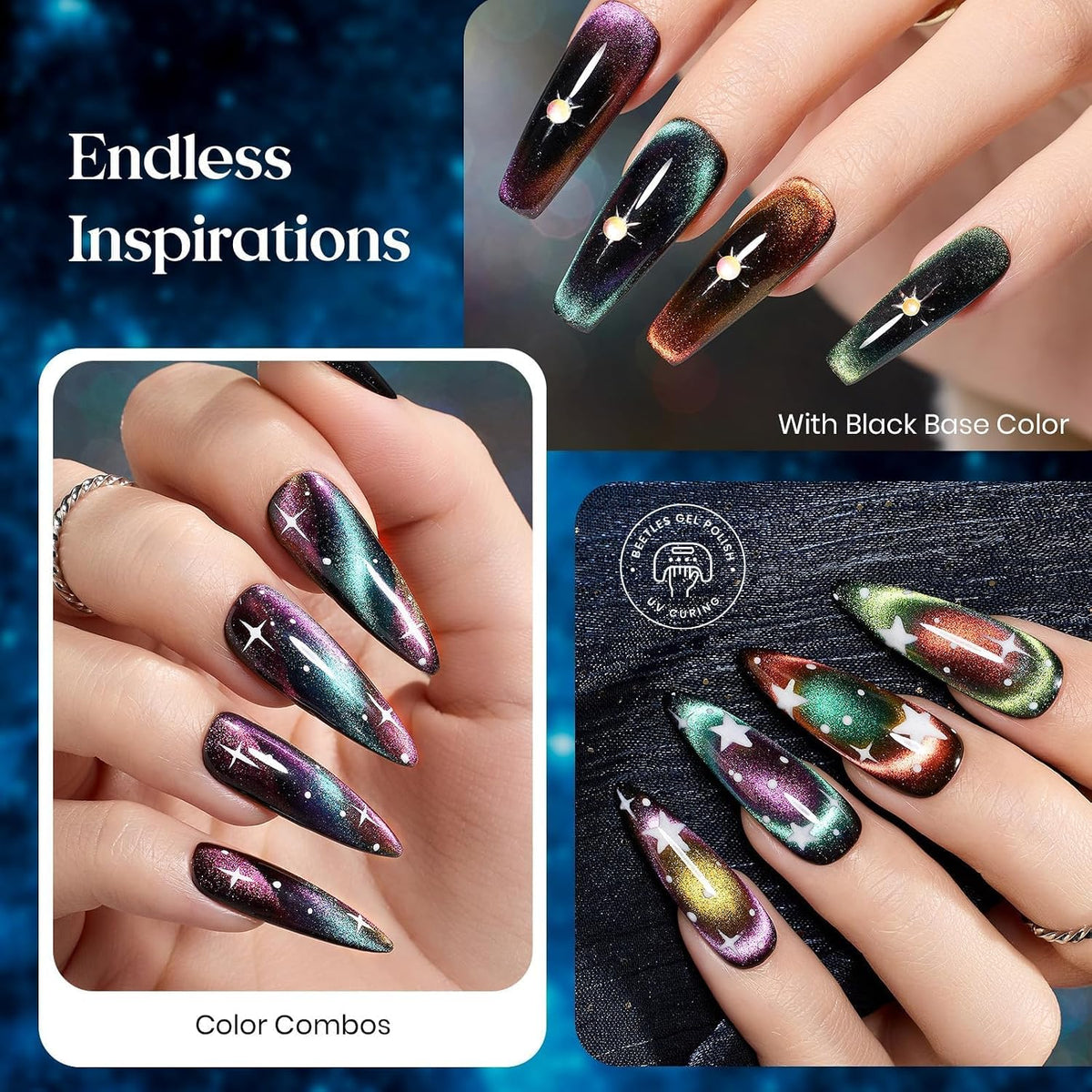 Beetles Halloween Cat Eye Gel Nail Polish Set, 6 Colors Glitter Gel