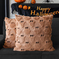 Halloween Ghost Decorative Pillow Covers 18x18 Set of 2, Beige Soft Plush Faux Fur Farmhouse Throw Cushion Cases for Fall Holiday Home Decorations