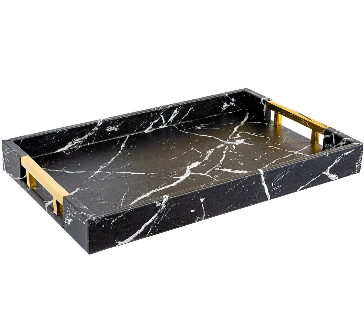 Home Redefined 17.5"x12" Gold Glossy Crocodile Faux Leather Serving Tray Beautiful Modern Elegant Decorative Tray with Handles Ottoman Coffee Table Tray for All Occasion's