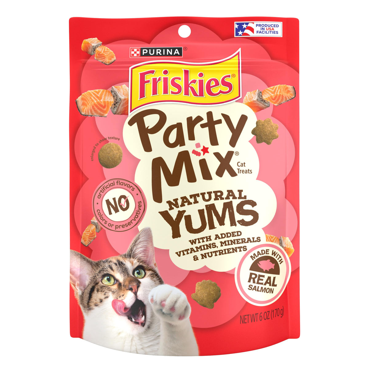 Purina Friskies Natural Cat Treats Party Mix Natural Yums With Real Salmon and Added Vitamins, Minerals and Nutrients - 20 Oz. Canister