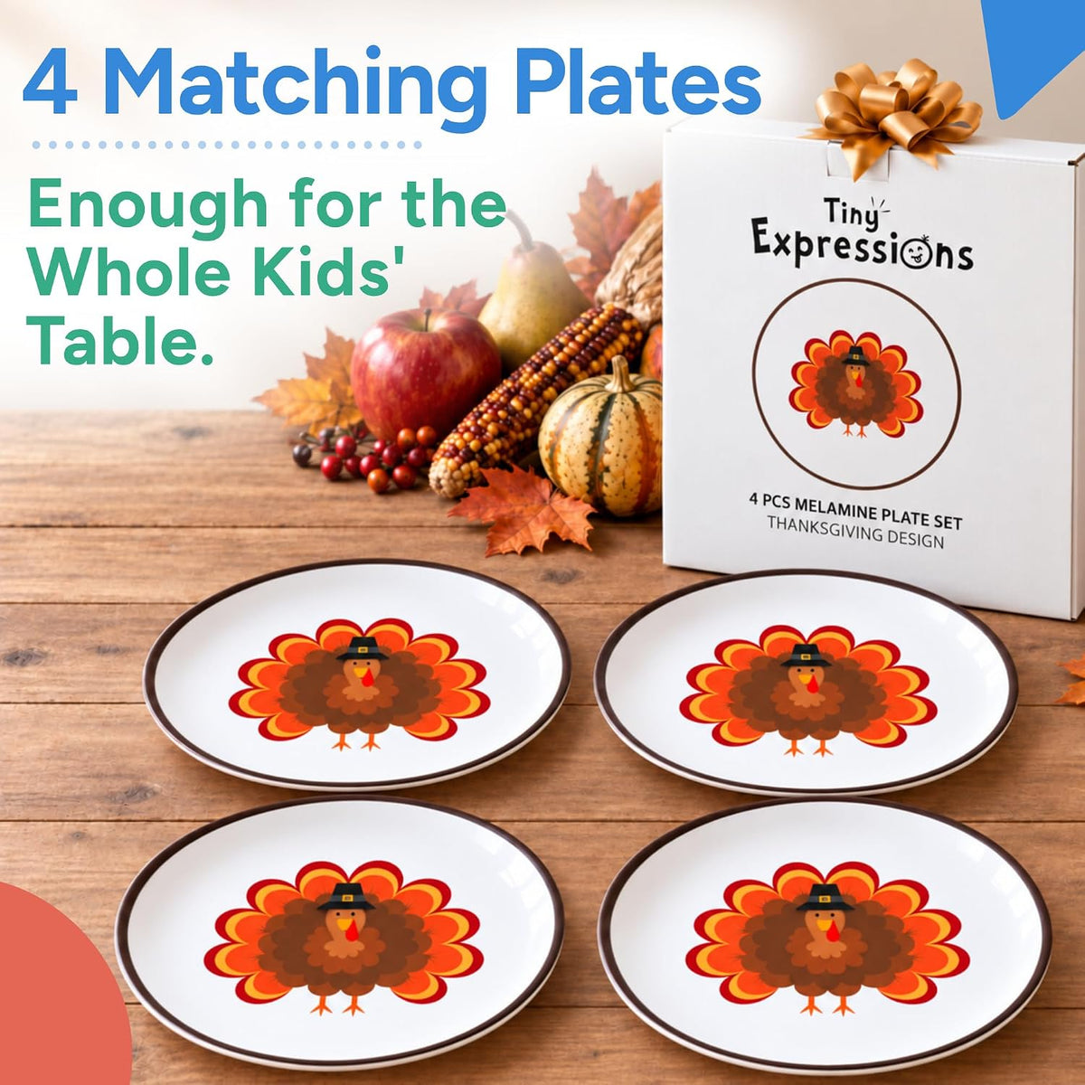 Thanksgiving Plates for Kids, Set of 4