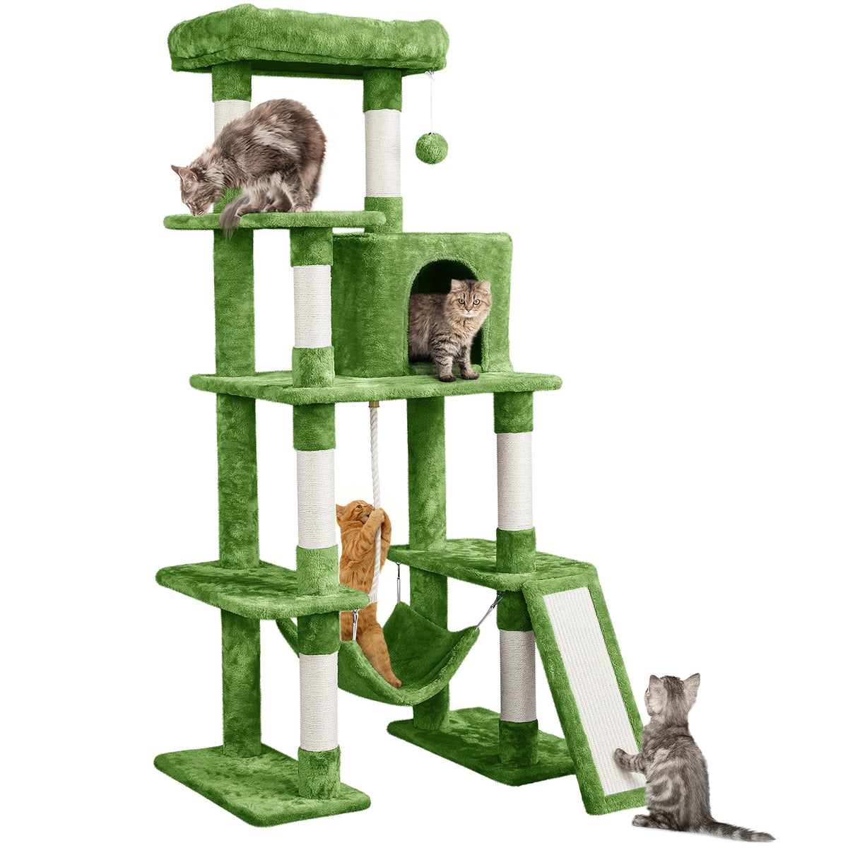 Yaheetech 63in Large Cat Tree for Heavy Cats up to 22lbs, Anti-Wobble Tower with Condo & Hammock, Space-Saving for Indoor Multi-Pet Households, Stops Furniture Scratching