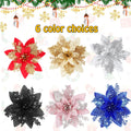 Poinsettia Christmas Flowers Decoration -12Pcs Artificial Red Gold Poinsettia Christmas Tree Ornaments Glittery for Xmas New Year Wedding Party Wreath DIY Garland Decor (Gold)