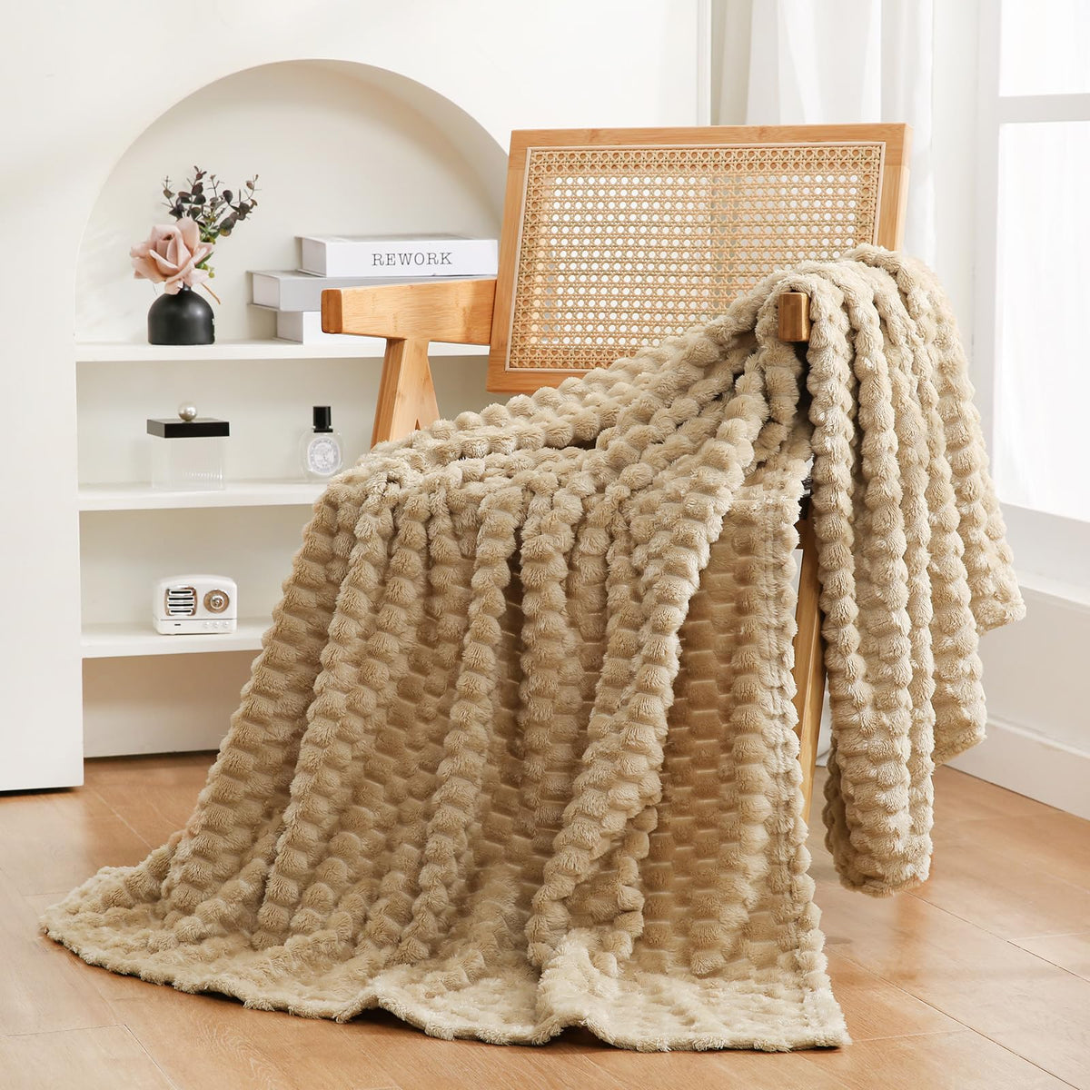 Puncuntex Burnt Orange Throw Blanket 50"×60" Fuzzy 3D Jacquard Decorative
