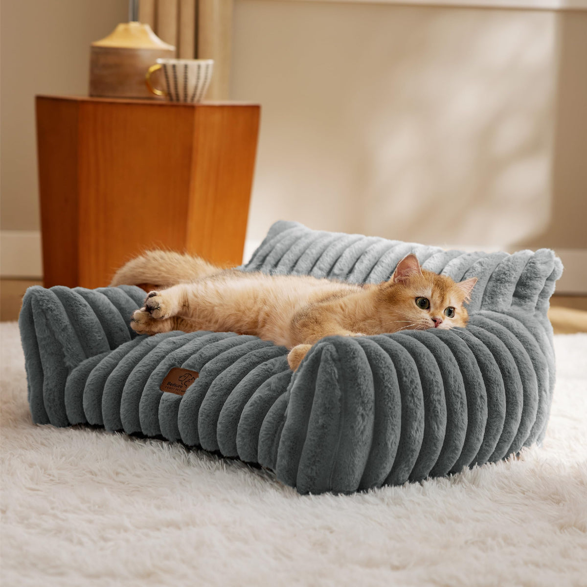 Bedsure ComfyFleece™ Shown on TV Fluffy Cute Dog Couch for Pets,30in Cream | Small & Medium Dog Bed Washable Cover,Supportive Couch Bed for Small Dogs,Pet Sofa Seen on Good Day New York,Up to 20 Lbs