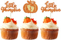 24pc Little Pumpkin Cupcake Toppers - Glitter Pumpkin Cupcake Picks - Baby Shower Decorations - Fall Harvest Theme - Kids Birthday Party Supplies