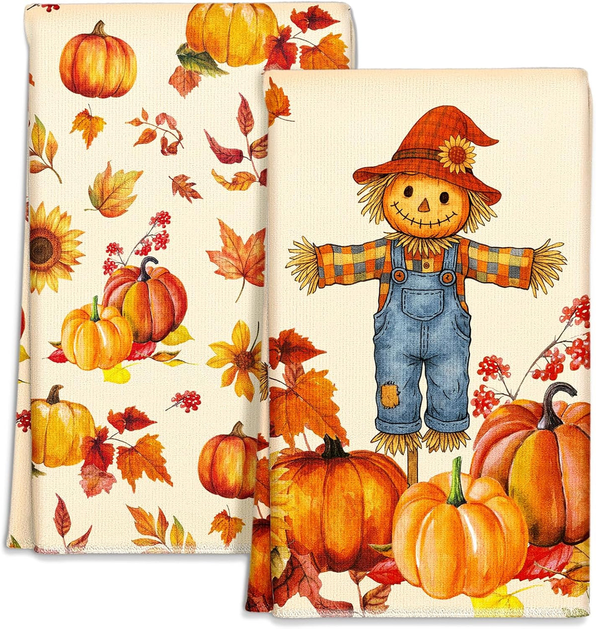 Miss Adola Fall Microfiber Kitchen Towels Set of 2, Straw Pumpkin