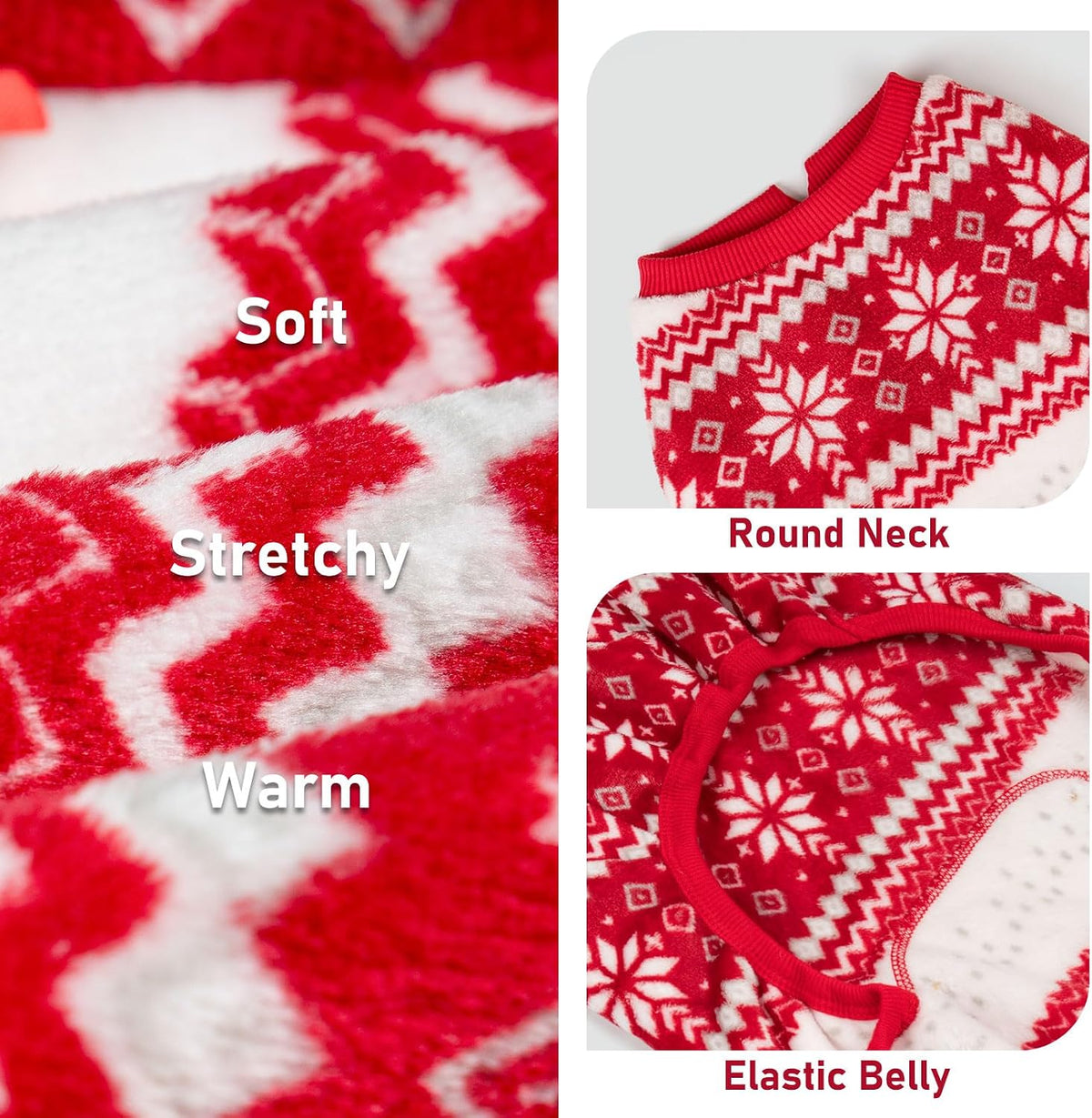 KYEESE Dog Christmas Pajamas for Small Dog Velvet Onesie with Red Snowflake