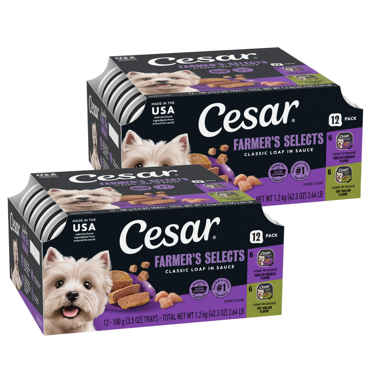 Cesar Wet Dog Food Classic Loaf in Sauce Grilled Chicken, Filet Mignon, Porterhouse Steak, Beef, Chicken & Liver and Turkey Variety Pack 3.5 oz. Easy Peel Trays (36 Count, Pack of 1)