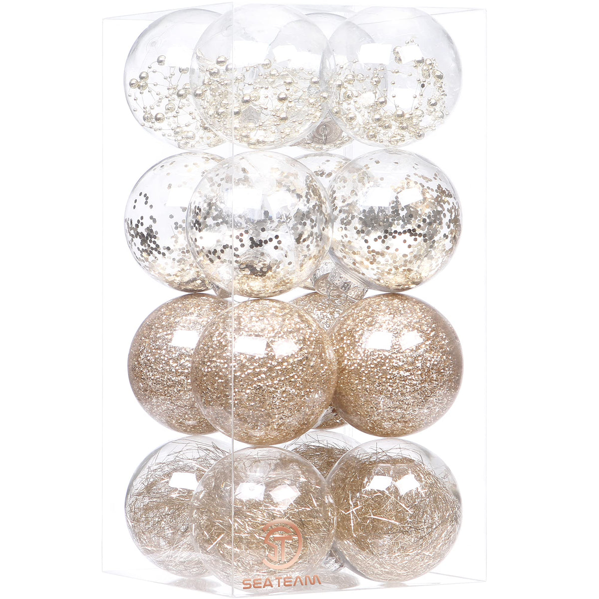 Sea Team 30-Pack Clear Christmas Ball Ornaments with Fillers, Champagne