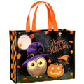 Loveinside 13" Large Halloween Reusable Gift Bag, Vintage Black Cat & Witch Hat Pattern Recycled Gift Bag with Handles for Kids Halloween Party, Trick or Treat, 13" x 5" x 10", 1 Pcs