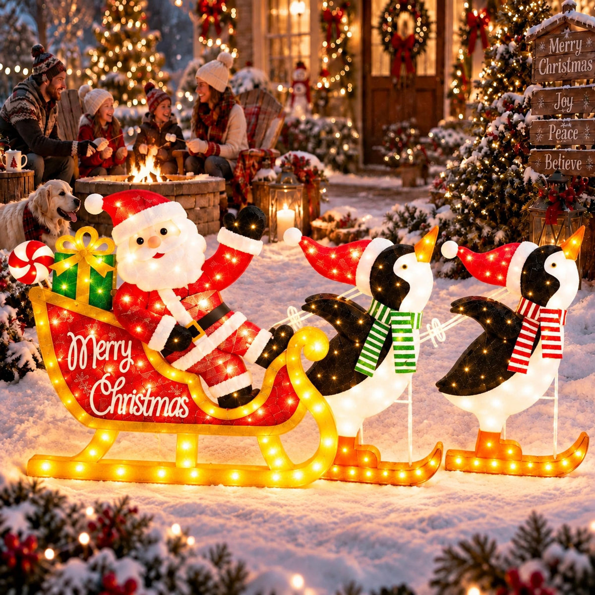 3D Snowman Gift box Outdoor Christmas Decorations with Timer&Remote Control