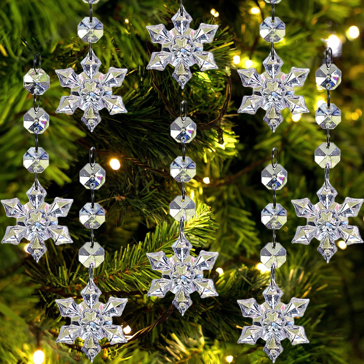 Crystal Snowflake Ornaments Christmas Tree Decorations 30-Pack Hanging Clear Acrylic Snowflake Christmas Tree Ornaments Winter Wonderland Home Decor Indoor, Snow Flake Star Xmas Holiday Party Supplies