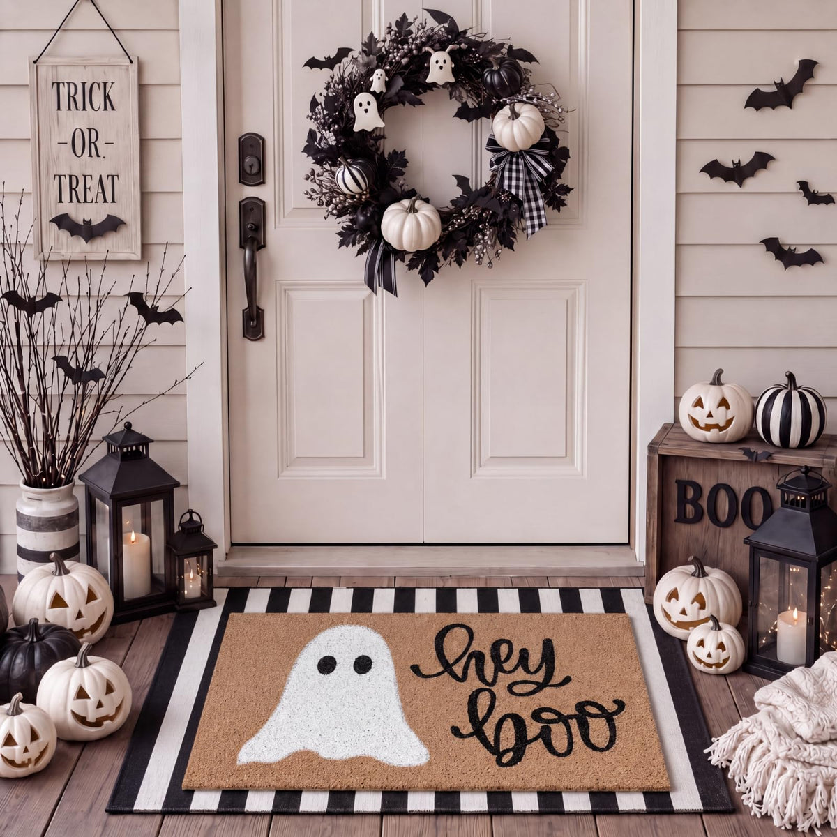 Tinideya 2 23.6 X 35.4 Inches Plaid Ghost Red Brown | Layered Coir Doormat Set, Non Slip Backing for Outdoor Entryway, Buffalo Plaid Seasonal Design, Front Porch Home Decor