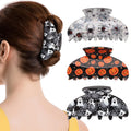 Mini Halloween Holiday Hair Claw Clips for Girls Pumpkin Ghost Bat Spider Web Fun Hair Clips Cute Halloween Hair Accessories for Women 8pcs