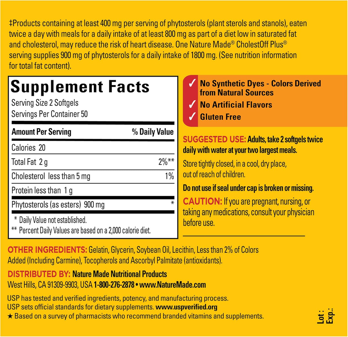 Nature Made CholestOff Plus, 100 Softgels | Dietary Supplement for Heart Health Support, 25 Day Supply