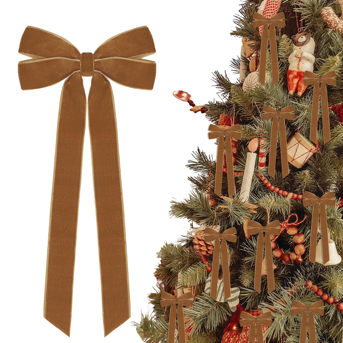 12Pcs Burgundy Velvet Ribbon Bows Christmas Tree Decorations,5in x 10in Xmas Ornaments for Tree Home Party Front Door Wreath Garland Holiday Decor