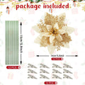Poinsettia Christmas Flowers Decoration -12Pcs Artificial Red Gold Poinsettia Christmas Tree Ornaments Glittery for Xmas New Year Wedding Party Wreath DIY Garland Decor (Gold)