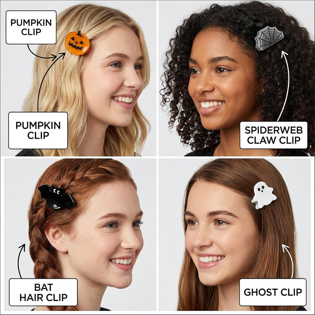 Mini Halloween Holiday Hair Claw Clips for Girls Pumpkin Ghost Bat Spider Web Fun Hair Clips Cute Halloween Hair Accessories for Women 8pcs