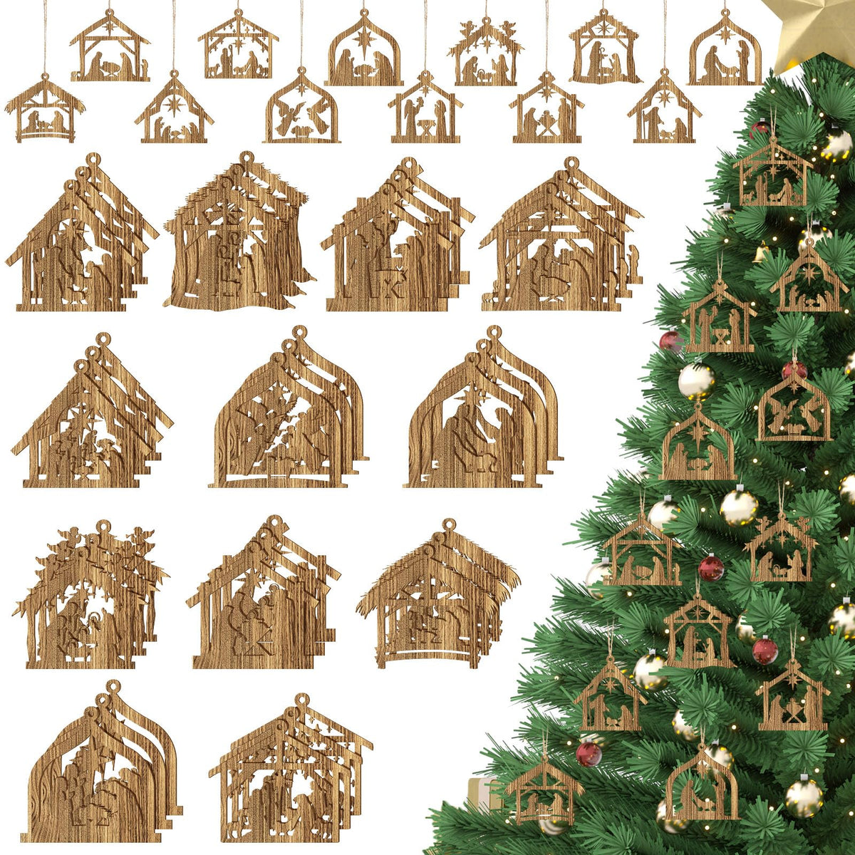 36 Pcs Christmas Gingerbread House Ornaments, Wood Xmas Tree Decor