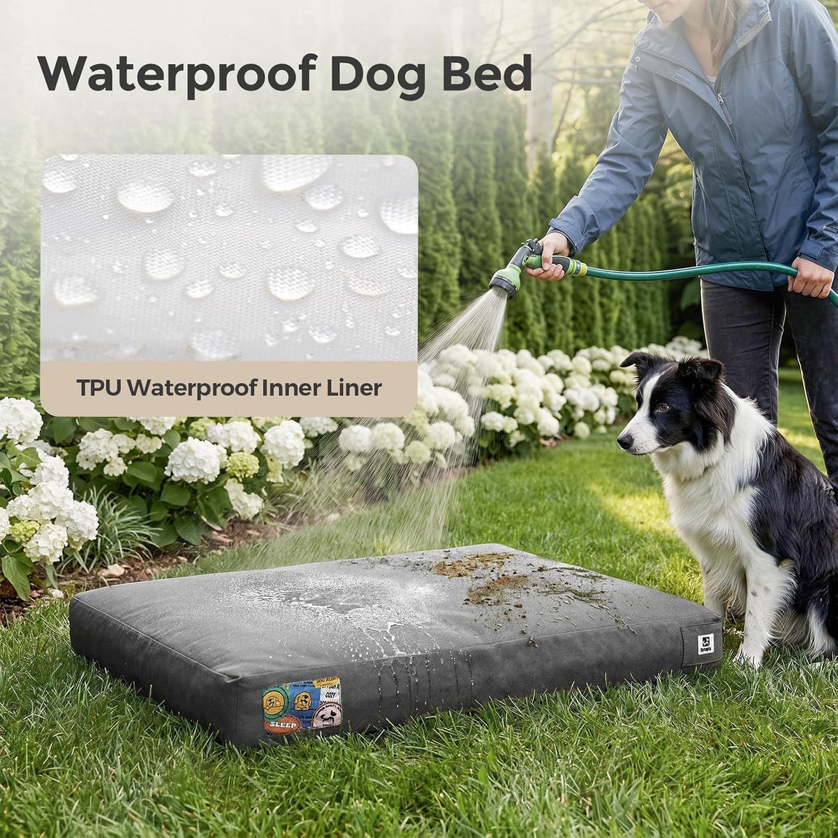 Sytopia 42 Inch Outdoor Waterproof Dog Bed for Extra Large Dogs, Heavy Duty Pet Bed with Premium Fabric, Durable Washable Crate Mat for Patio, Camping, Deck, Ideal for Indoor Outdoor Use, Grey