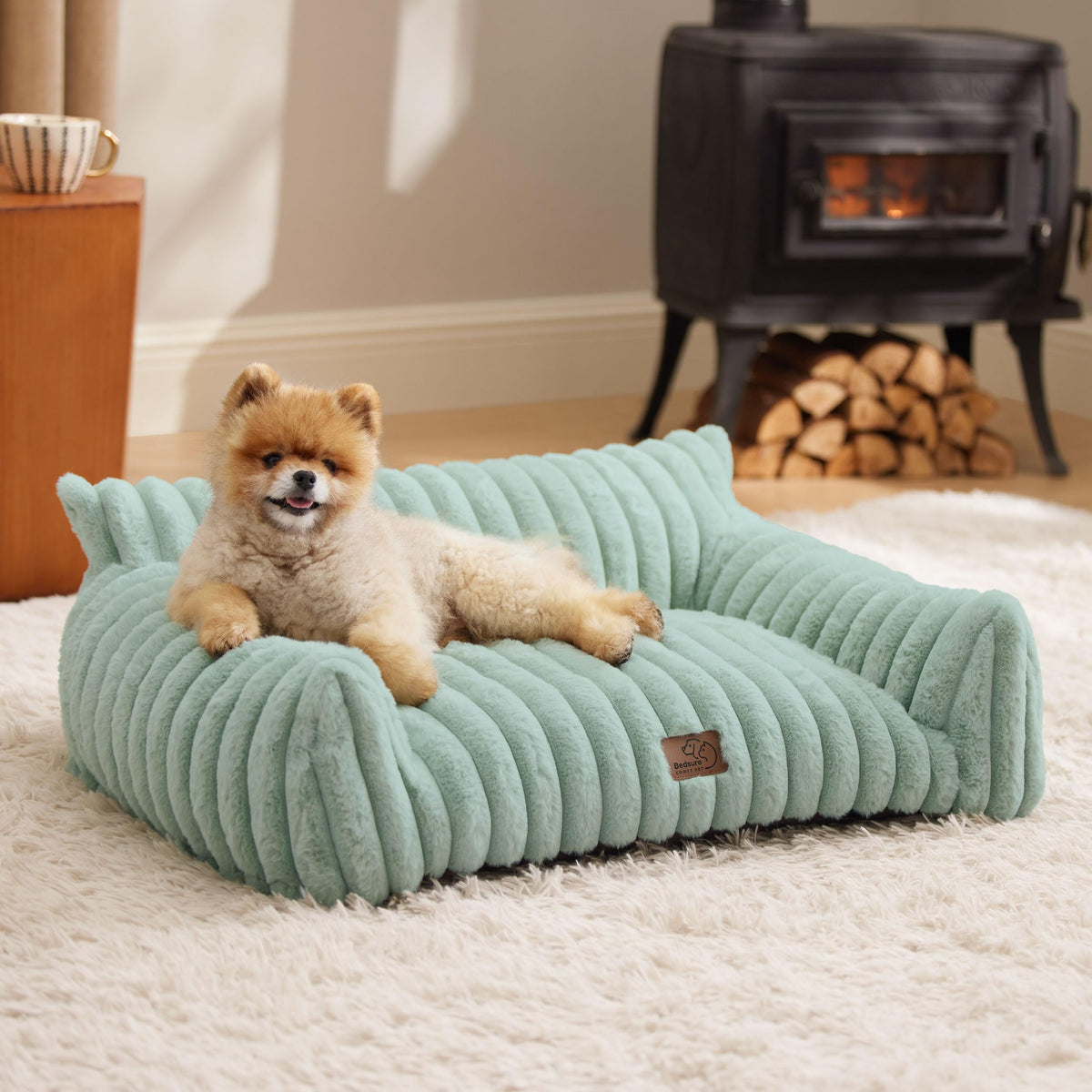 Bedsure ComfyFleece™ Shown on TV Fluffy Cute Dog Couch for Pets,30in Cream | Small & Medium Dog Bed Washable Cover,Supportive Couch Bed for Small Dogs,Pet Sofa Seen on Good Day New York,Up to 20 Lbs