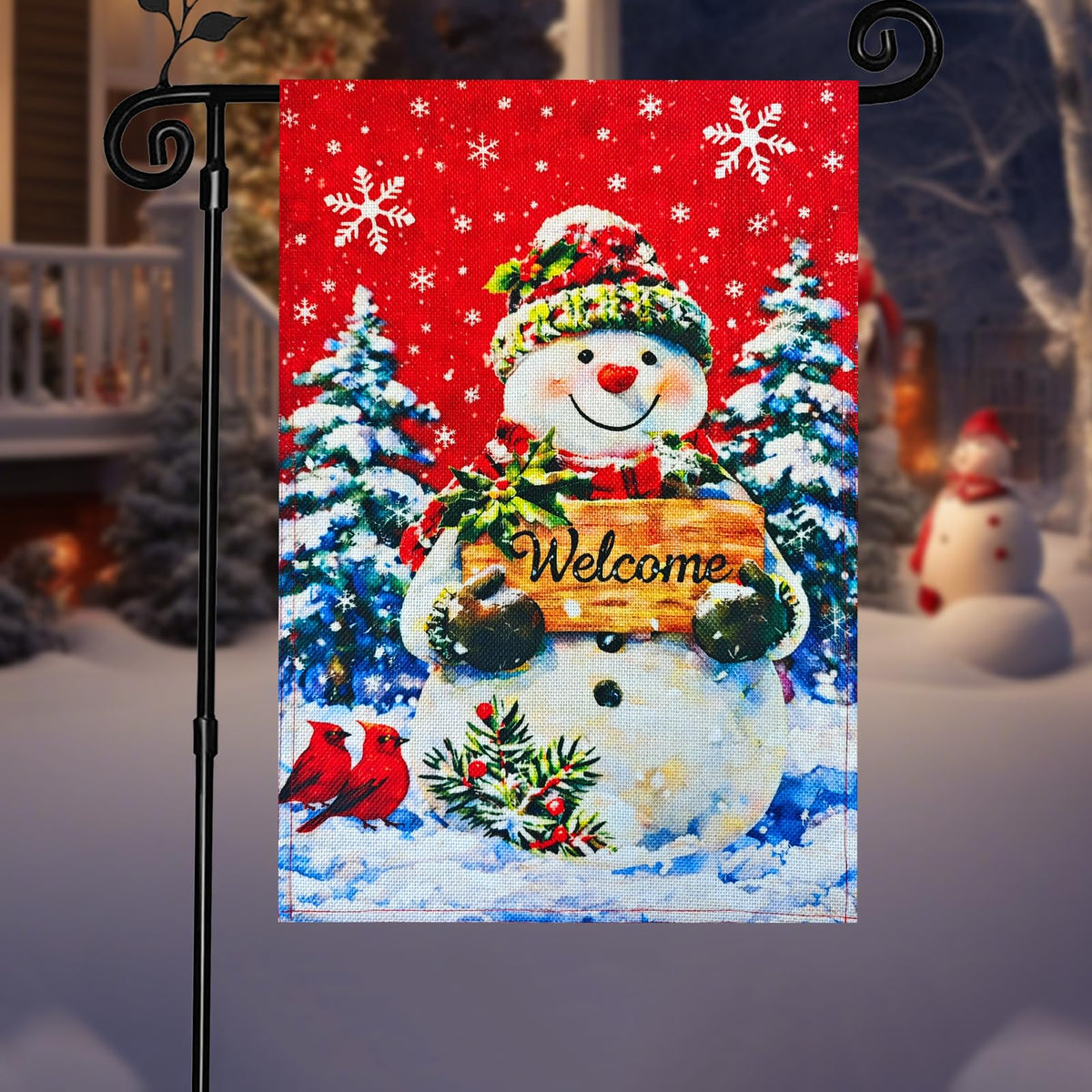12x18 Lighted Christmas Snowman Garden Flag,  Outdoor Decor