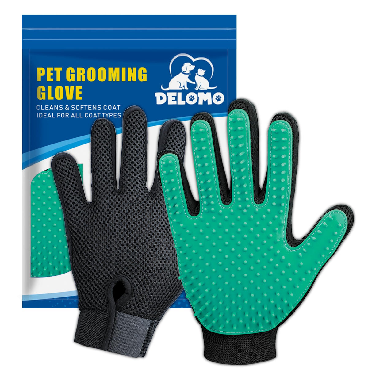 DELOMO Pet Grooming Gloves, Upgrade Version with Enhanced 255 Silicone Grooming Tips, Hair Remover Mittens for Dogs & Cats, Bath Brush, 1 Pair (Pink)