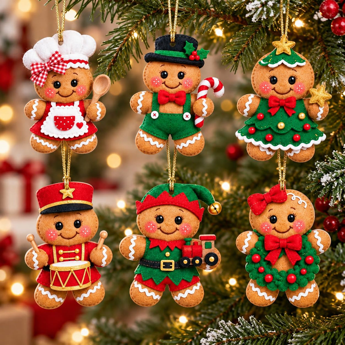 16Pcs Gingerbread Cat Christmas Ornaments