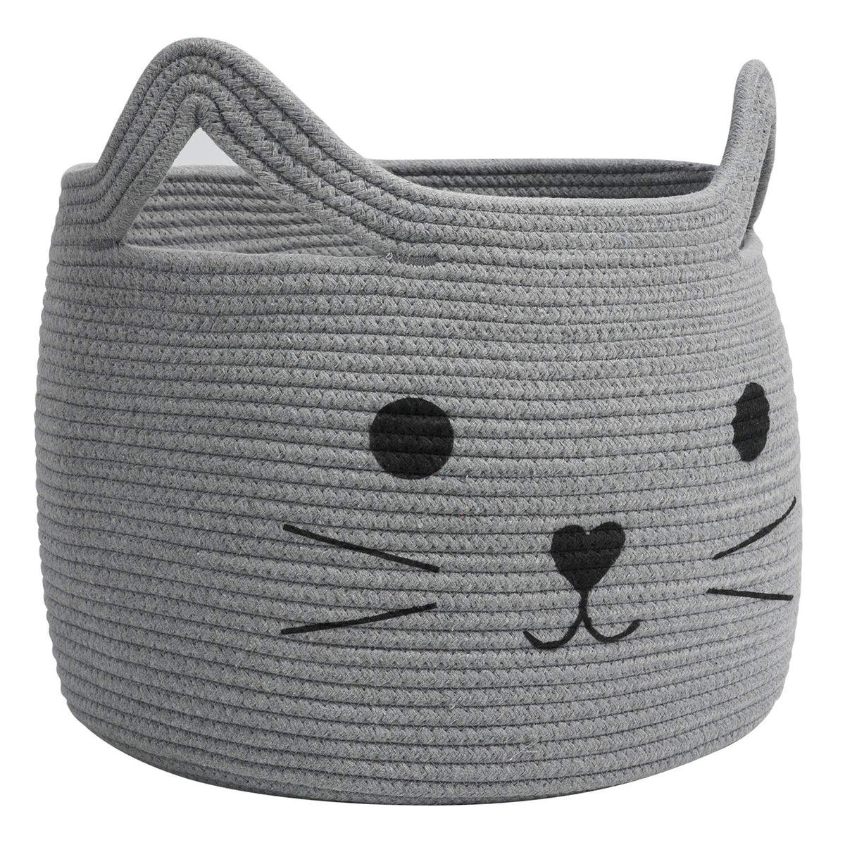 Small Woven Rope Storage Basket, Cute Cat Toy Basket for Living Room, Baby Baskets for Nursery, Gift Baskets Empty for Baby Shower, Grey, 9.8 x 4 inches