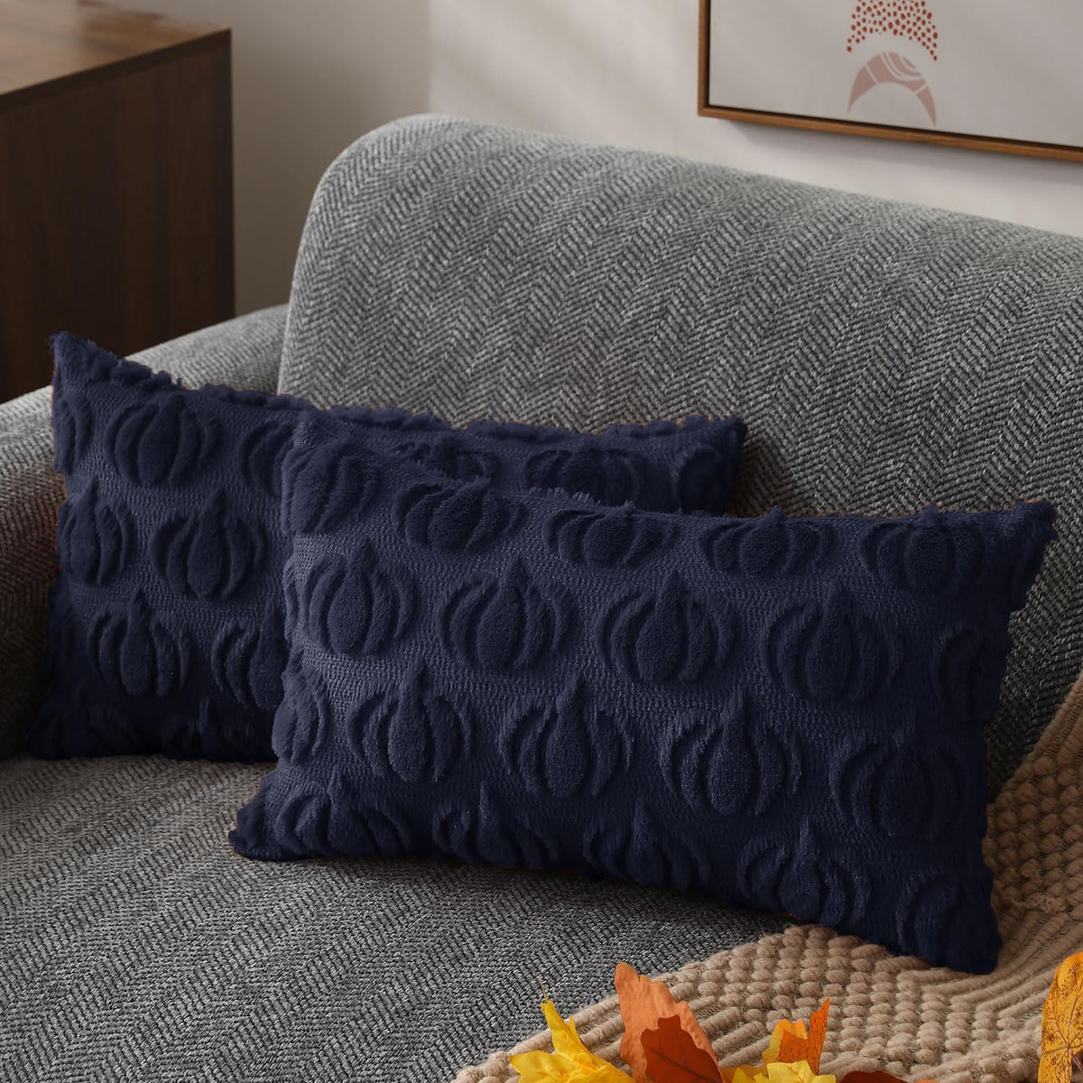 DFXSZ Fall Pillow Covers 18x18 2Pcs Rust Pumpkin Fall Decorations for Home | Fall decor Set of 2 Throw Pillow Cases Soft Plush Faux Fur Wool Couch Cushion for Chair Sofa Bedroom Living Room Home Decor