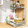 PXRACK Under Sink Organizer, Adjustable Height, 2 Tier Pull Out Under Cabinet Organizer, Slide Out Thickened Metal Under Sink Storage for Kitchen Bathroom Laundry Pantry Cabinet, White, Large-2-Pack