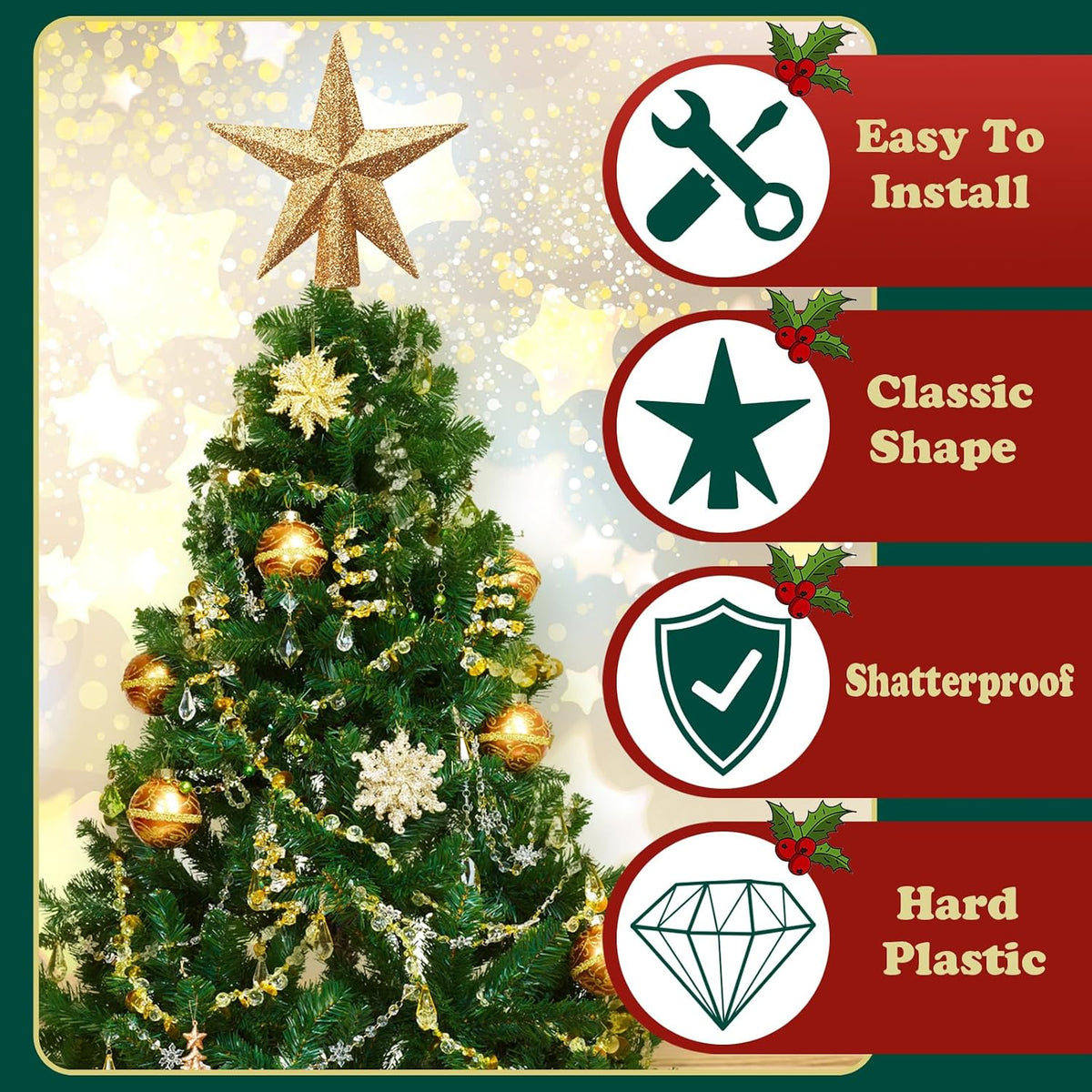 SUNEZLGO Mini Christmas Tree Topper, 3.35 Inch Small Star Treetop, Small Christmas Tree Top, Mini Christmas Tree Ornaments, Ornaments for Tree, Tree Star for Xmas Holiday Party Home Decoration