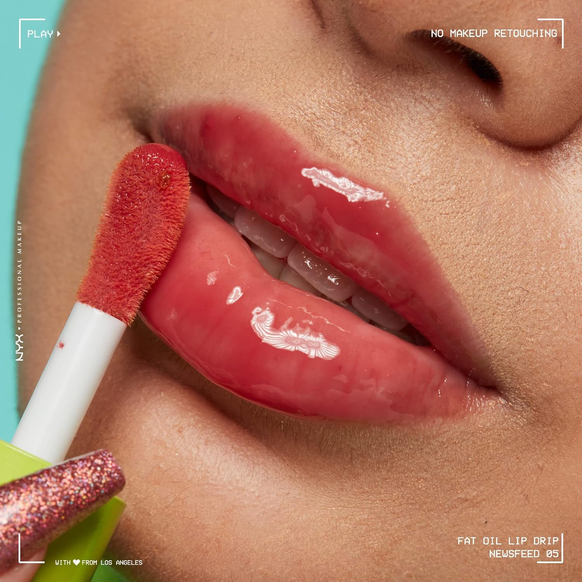 NYX PROFESSIONAL MAKEUP Fat Oil Lip Drip, Moisturizing Lip Oil Gloss, Vegan Tinted Formula, Up to 12 HR Hydration - Newsfeed (Rose Nude)
