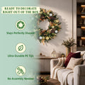 Hykolity 28 Inch Pre-Lit Botanical Christmas Wreath with 50 Warm White LEDs and Timer, Battery Operated Artificial PE & PVC Wreath with Ornaments, Pinecones and Layered Gold Leaves for Front Door