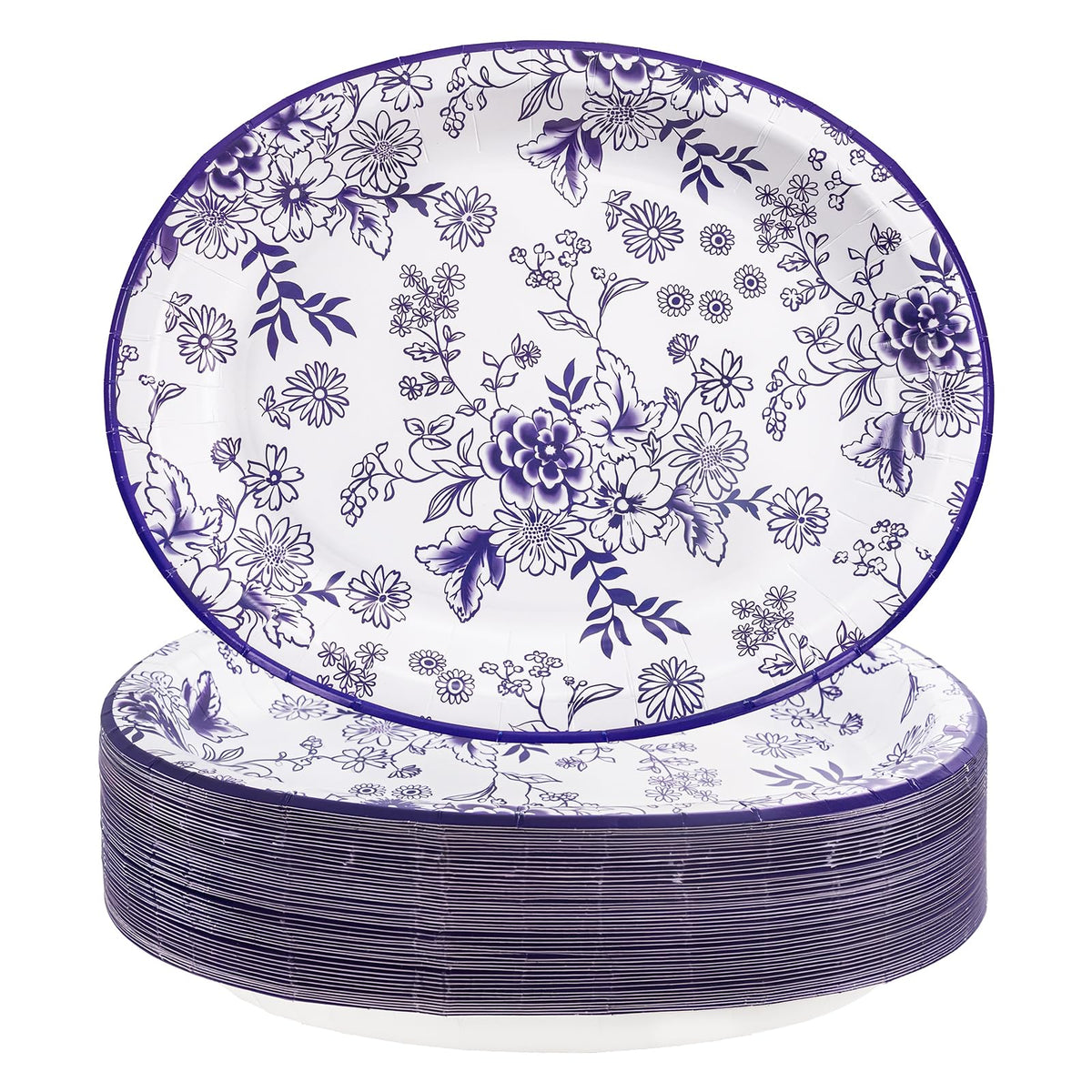 50Pack Thanksgiving Oval Plates Paper - 10" x 12" Happy Thanksgiving Plates Disposable Dinner Supply - Turkey Thankful Pattern