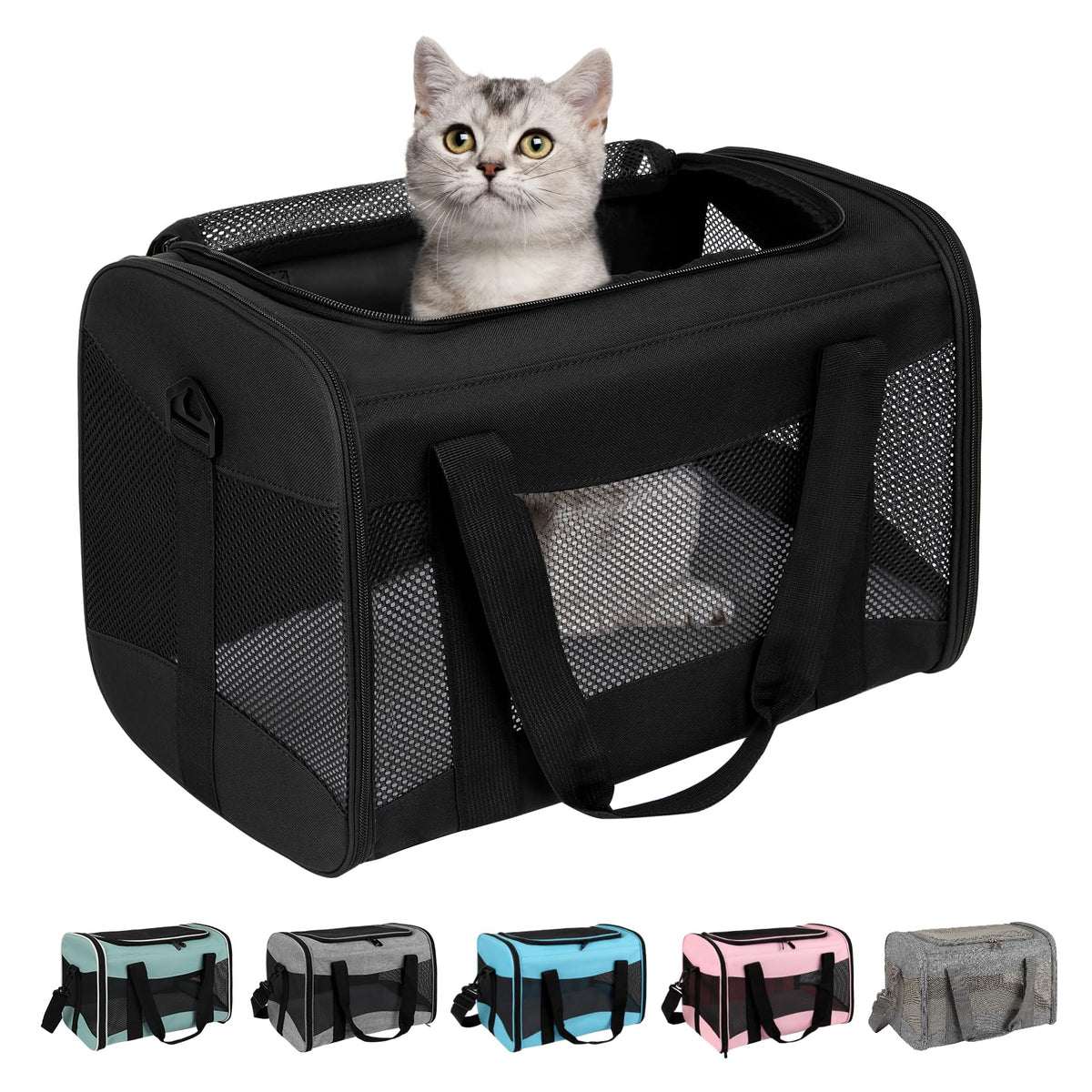 Cat Carrying Case - Pet Carrier Airline Approved, Protable and Breathable Pet Travel Carrier Removable Fleece Pad, Collapsible Cat Carrier Dog Carrier for Medium Cats Small Cats Dogs (Small, Pink)