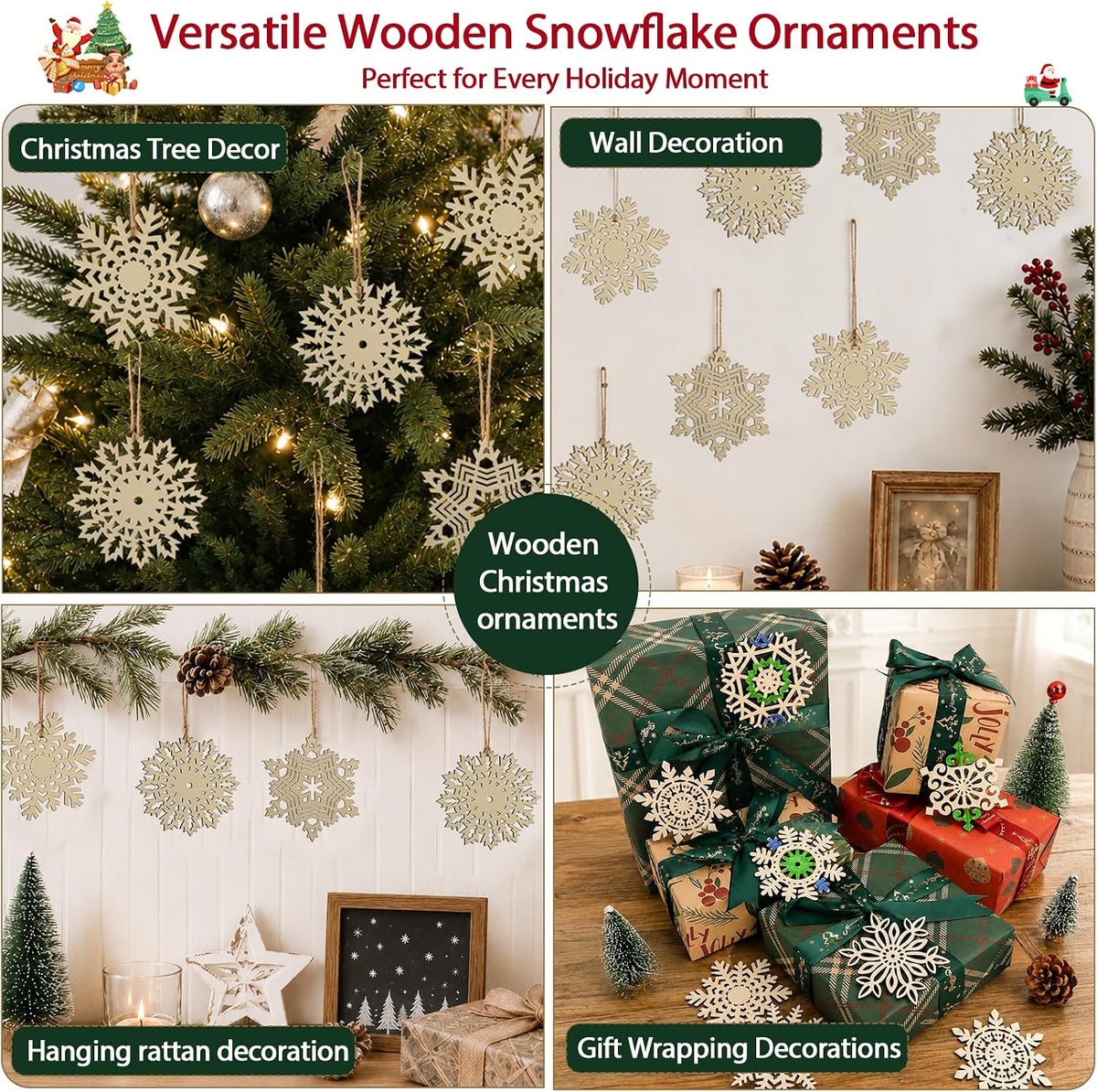 Wooden Snowflakes Ornaments Rustic Christmas Decorations for Tree Crafts