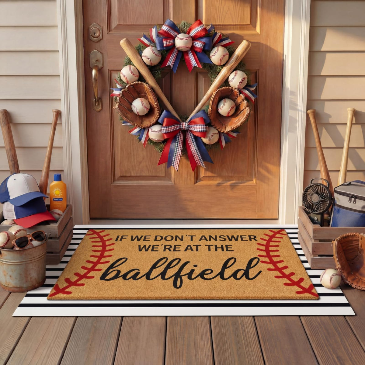 Tinideya 2 23.6 X 35.4 Inches Plaid Ghost Red Brown | Layered Coir Doormat Set, Non Slip Backing for Outdoor Entryway, Buffalo Plaid Seasonal Design, Front Porch Home Decor