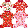 4 Pack Dog Christmas Pajamas Reindeer Puppy Clothes Cute Santa Claus Dog Pajamas Costumes Outfit Red Green Medium