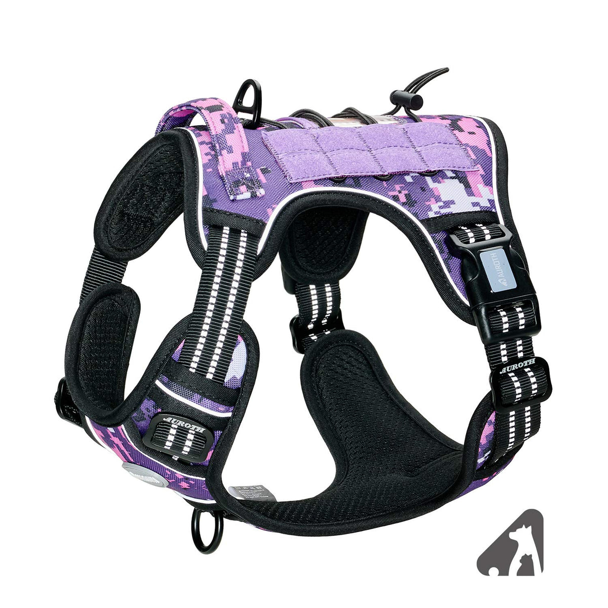 Auroth Tactical Dog Harness for Large Dogs No Pull Adjustable Pet Harness Reflective K9 Working Training Easy Control Pet Vest Military Service Dog Harnesses Army Yellow L