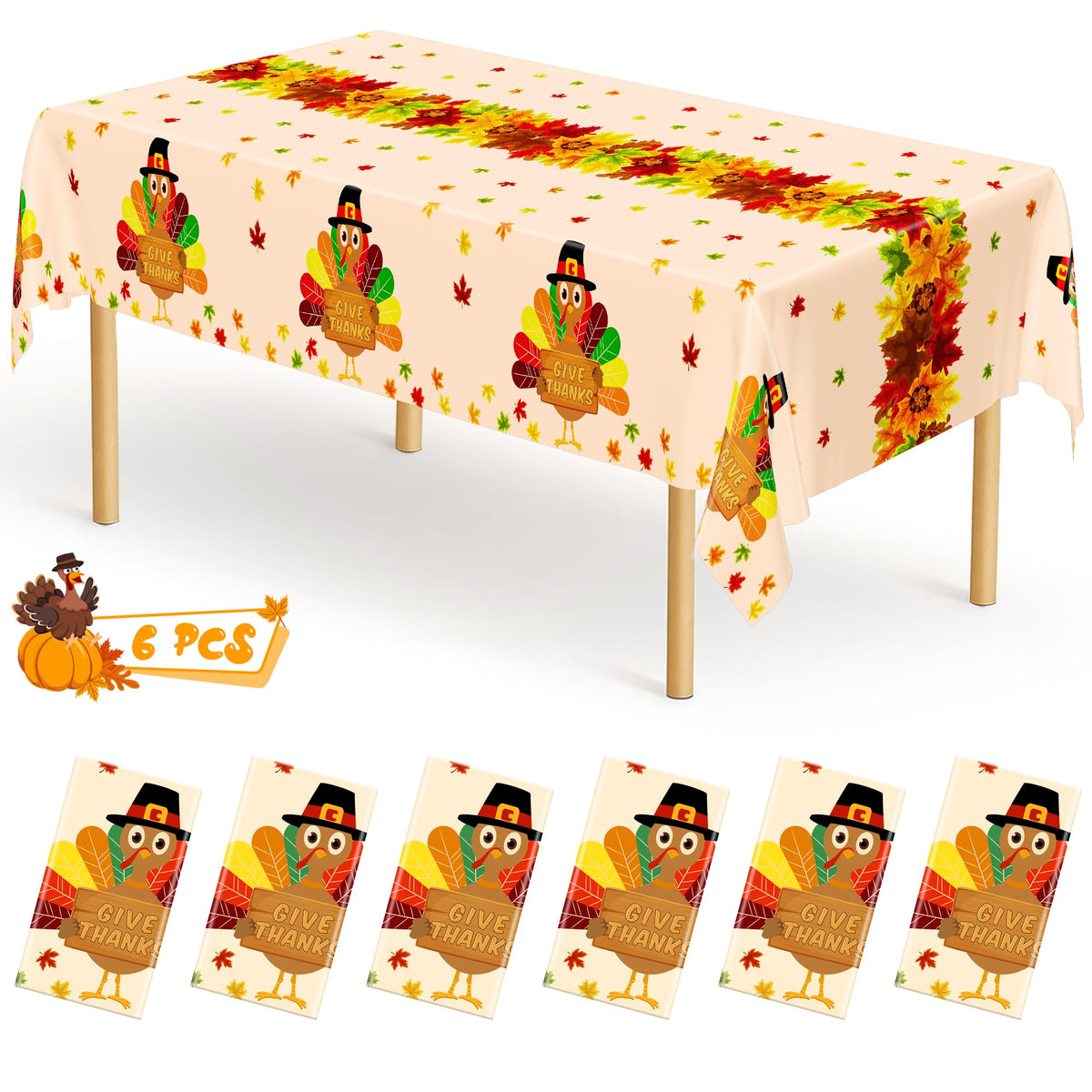 3 Pack Thanksgiving Tablecloths, 108" x 54" Disposable Turkey Table Cloth