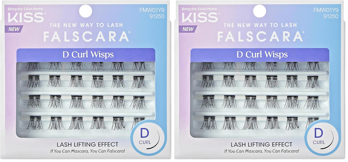 KISS Falscara DIY Eyelash Extension Lengthening Wisps - Featherlight Synthetic Reusable Artificial Eyelashes Multipack of 24 Mini Lash Clusters for that Authentic Eyelash Extension Look