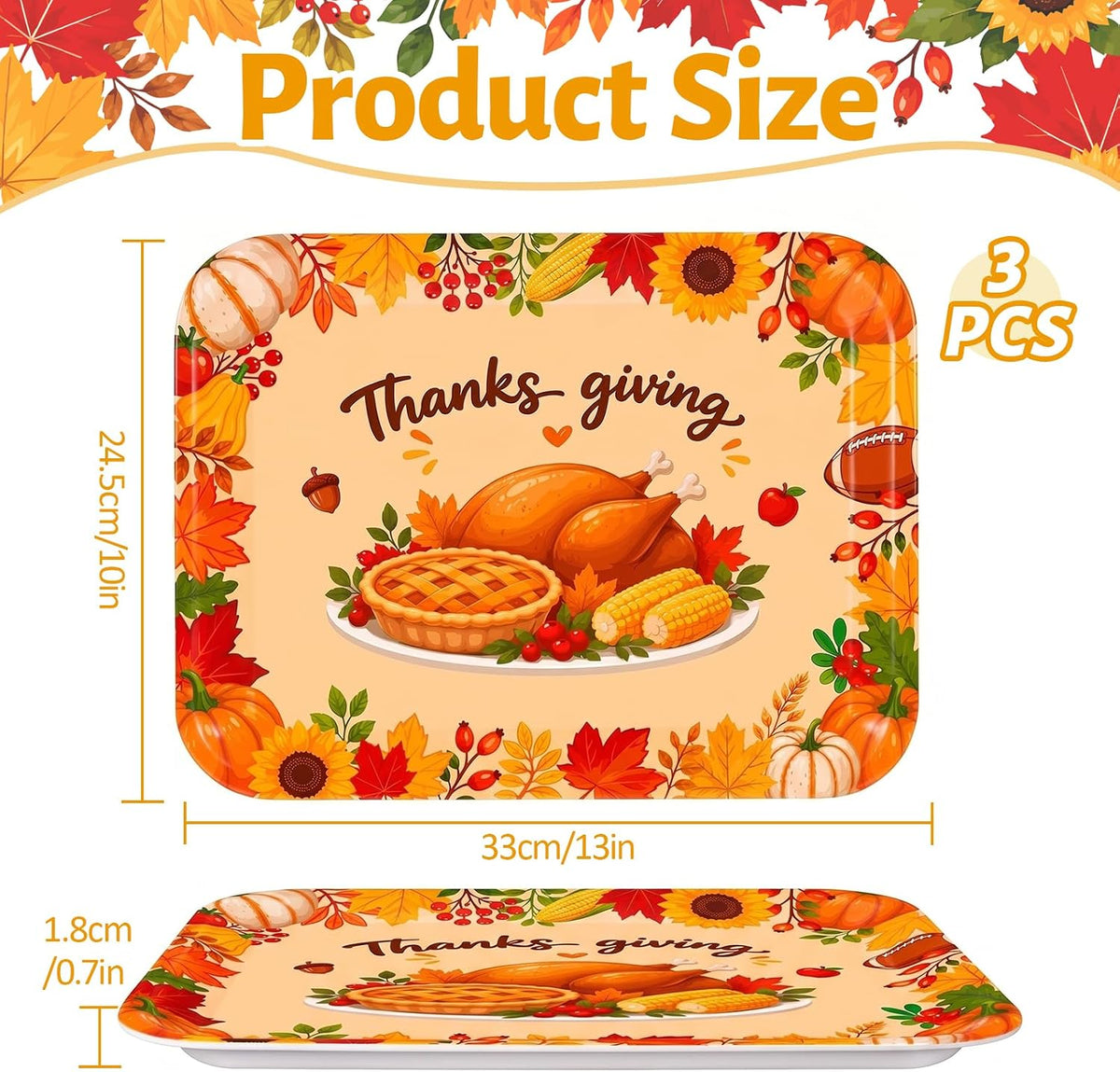 Turkey Serving Platters, Serving Trays, 3 Pack, 13x10 Inch